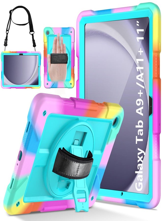 LTROP Case for Samsung Galaxy Tab A9+ Plus Case 11" 2023 (SM-X210/X216/X218), Heavy Duty Shockproof Protective Case with Rotating Stand, Hand/Shoulder Strap, Turquoise - Image 1
