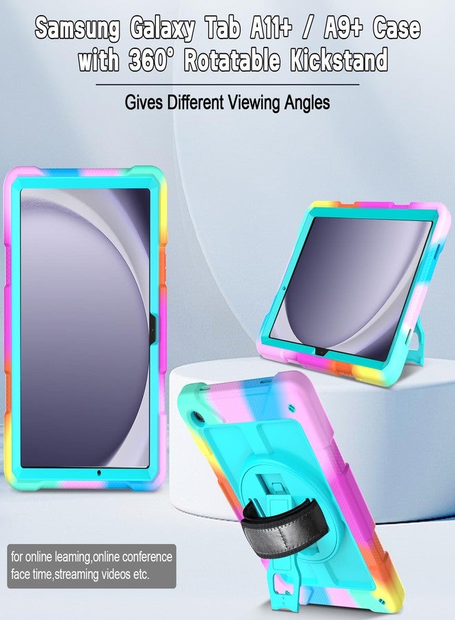 LTROP Case for Samsung Galaxy Tab A9+ Plus Case 11" 2023 (SM-X210/X216/X218), Heavy Duty Shockproof Protective Case with Rotating Stand, Hand/Shoulder Strap, Turquoise - Image 3