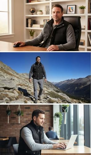 Vcansion Men's Outdoor Casual Stand Collar Thicken Qulited Fleece Jacket Padded Vest Lightweight Down Cotton Vest Coat Blue US XL - Image 2