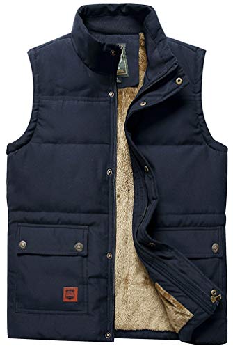 Vcansion Men's Outdoor Casual Stand Collar Thicken Qulited Fleece Jacket Padded Vest Lightweight Down Cotton Vest Coat Blue US XL - Image 1