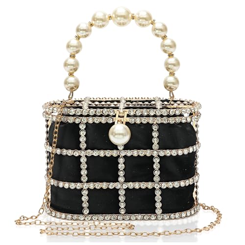 CARIEDO Evening Handbag Women Clutch Purses with Pearl Diamonds for Wedding Prom Birthday Party Dinner Accessories (Black) - Image 1