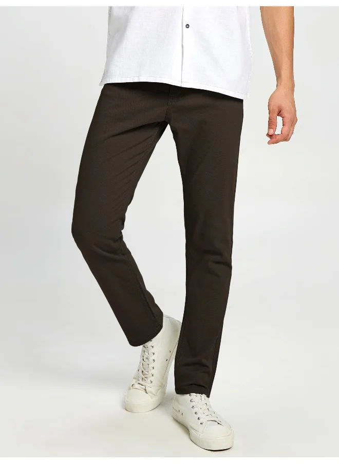 بيونغ BEYOUNG Casual Regular-fit Darkest Brown Chino Pants for Men