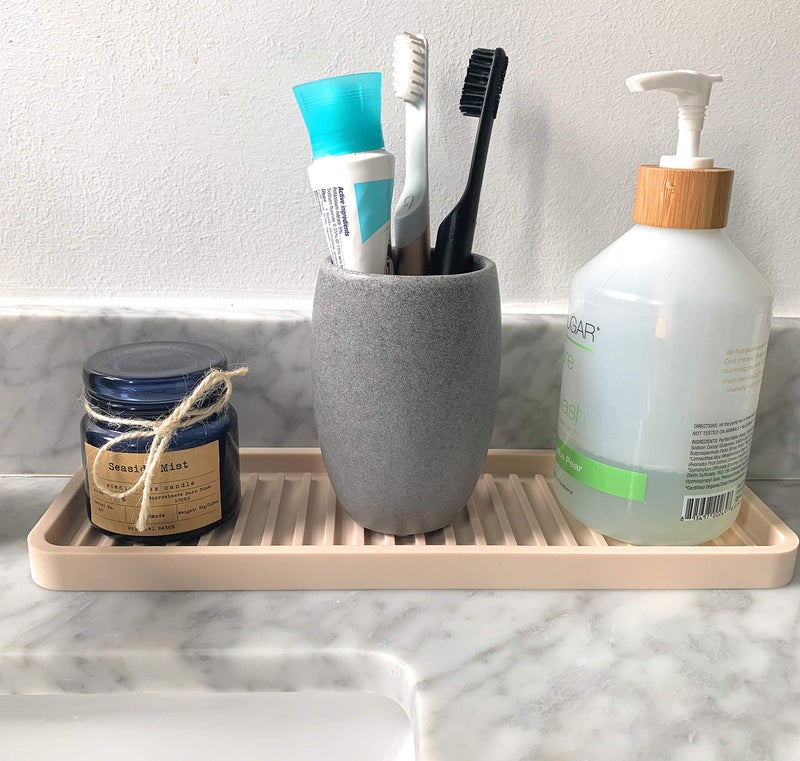 Happitasa Silicone Kitchen Sink Organizer Tray, Sponge Holder and Countertop Protector | Bathroom and Kitchen Soap Dish and Dispenser Tray (Sand Dollar, 12"x4") - Image 4