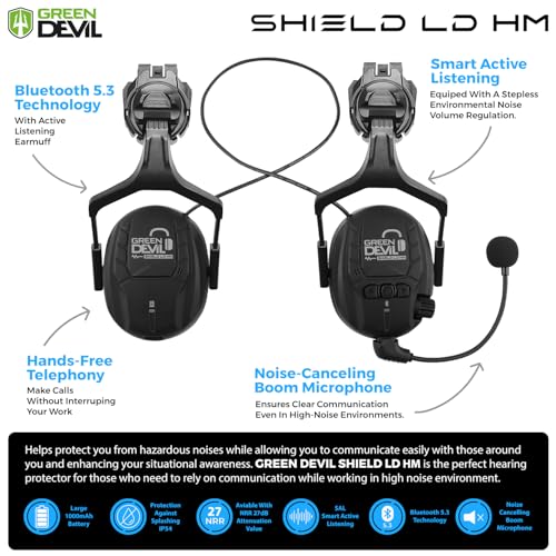 GREEN DEVIL Hard Hat Safety Helmet with Visor and Bluetooth Ear Muffs Full Protection Vented Work Hardhat ANSI Z89.1 Cascos De Construccion for Industrial Construction Forestry - Image 3