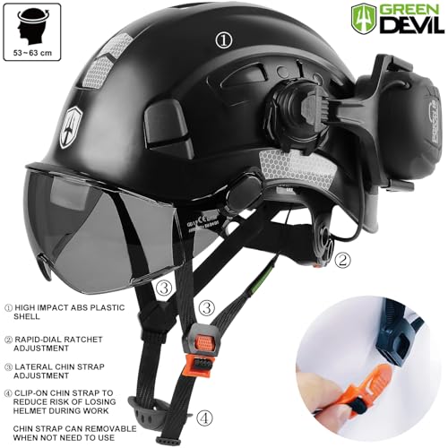 GREEN DEVIL Hard Hat Safety Helmet with Visor and Bluetooth Ear Muffs Full Protection Vented Work Hardhat ANSI Z89.1 Cascos De Construccion for Industrial Construction Forestry - Image 4