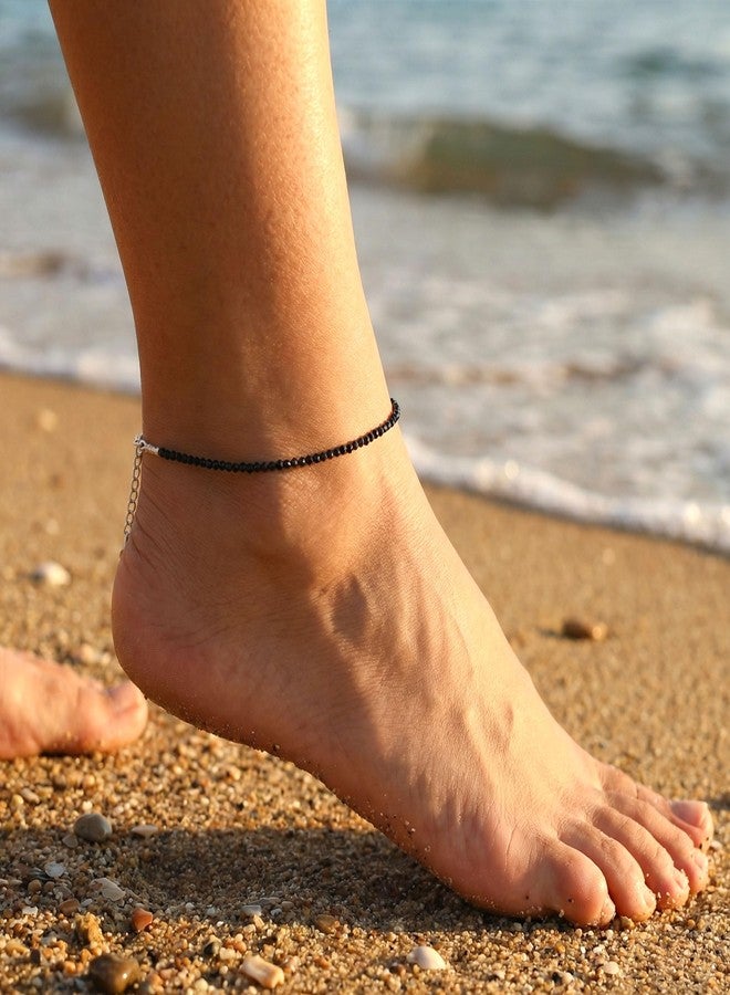 SATVIK Black Onyx Crystal Anklet for Women | Protection Grounding Healing Stone | Natural Gemstone Ankle Bracelet | Adjustable Spiritual Jewelry - Image 2