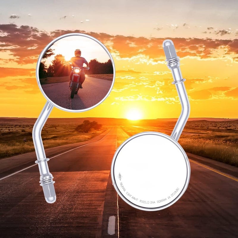 DREAMIZER 8mm 10mm Universal Chrome 3" Round Rear View Mirrors for Motorcycles - Image 2