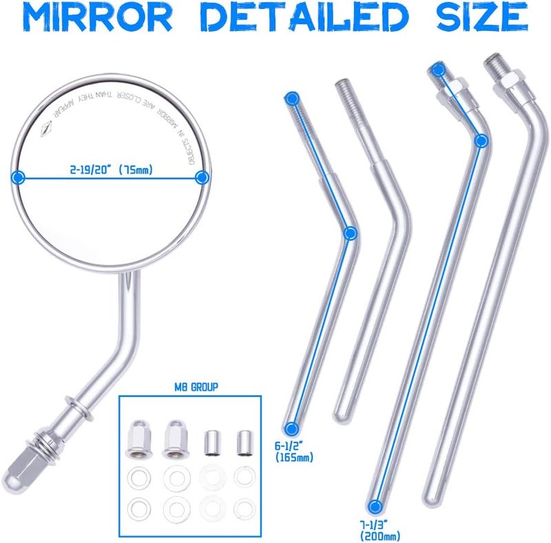 DREAMIZER 8mm 10mm Universal Chrome 3" Round Rear View Mirrors for Motorcycles - Image 5