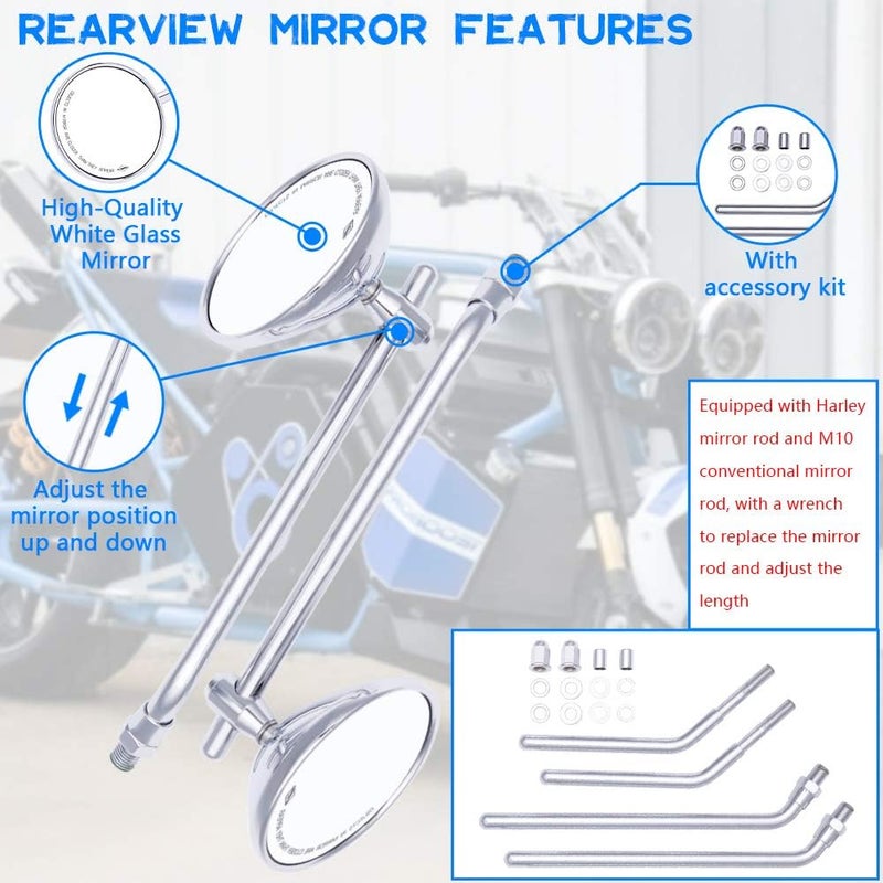 DREAMIZER 8mm 10mm Universal Chrome 3" Round Rear View Mirrors for Motorcycles - Image 4