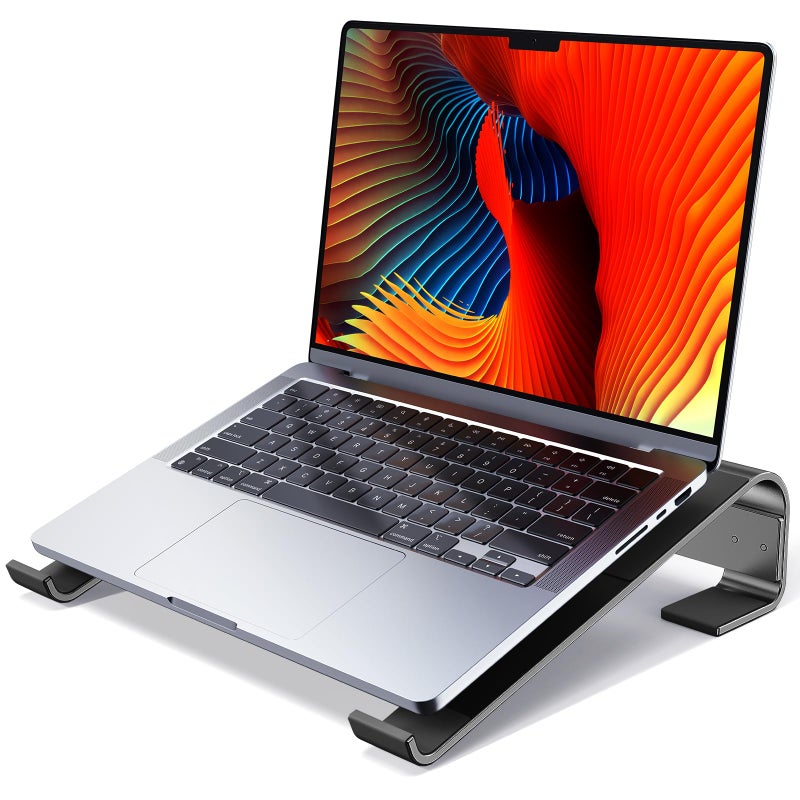 MOKURU Laptop Riser for Desk - Aluminum Ergonomic Computer Stand for Laptop Cooling - Compatible with MacBook Pro/Air, Dell, HP, Lenovo, 10-17.3'', Black - Image 1