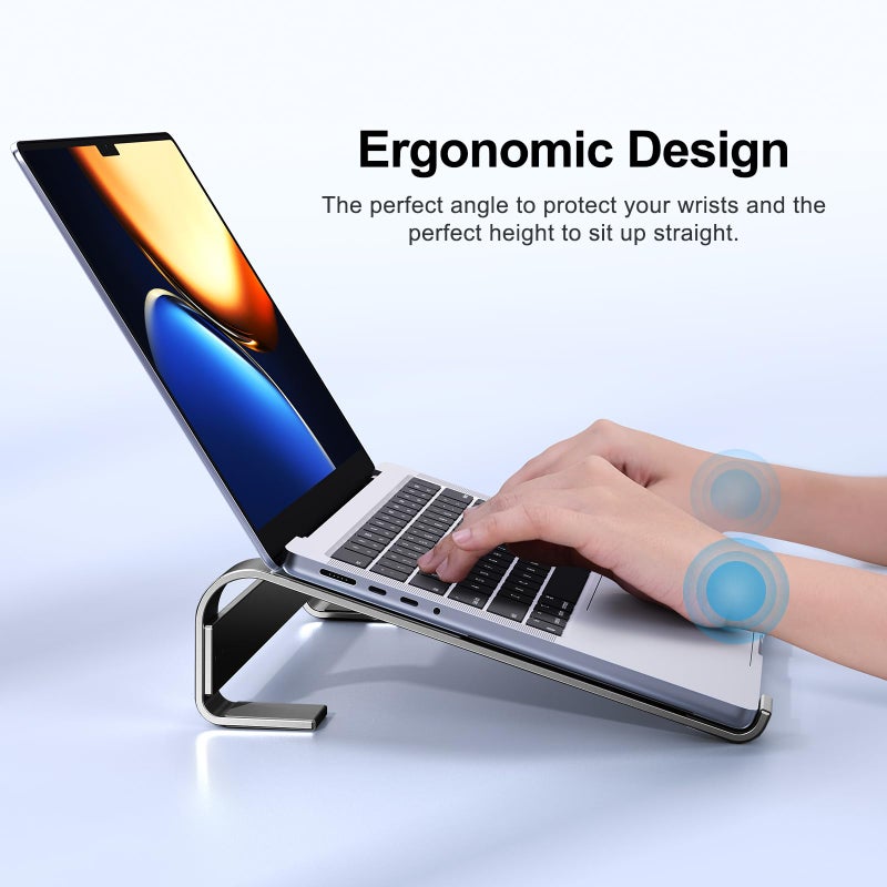 MOKURU Laptop Riser for Desk - Aluminum Ergonomic Computer Stand for Laptop Cooling - Compatible with MacBook Pro/Air, Dell, HP, Lenovo, 10-17.3'', Black - Image 2