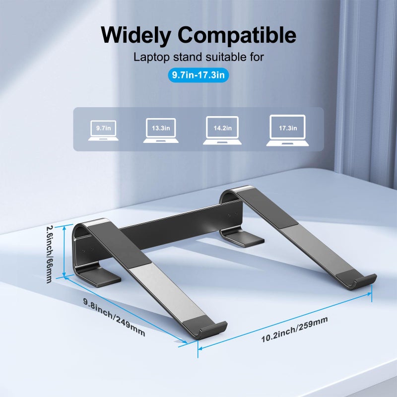 MOKURU Laptop Riser for Desk - Aluminum Ergonomic Computer Stand for Laptop Cooling - Compatible with MacBook Pro/Air, Dell, HP, Lenovo, 10-17.3'', Black - Image 5