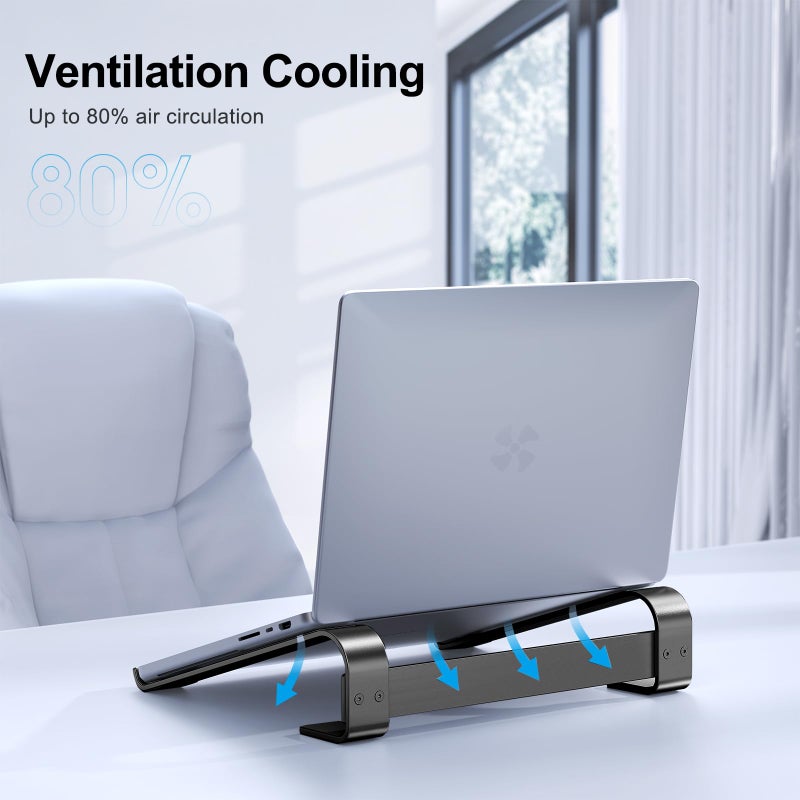 MOKURU Laptop Riser for Desk - Aluminum Ergonomic Computer Stand for Laptop Cooling - Compatible with MacBook Pro/Air, Dell, HP, Lenovo, 10-17.3'', Black - Image 4
