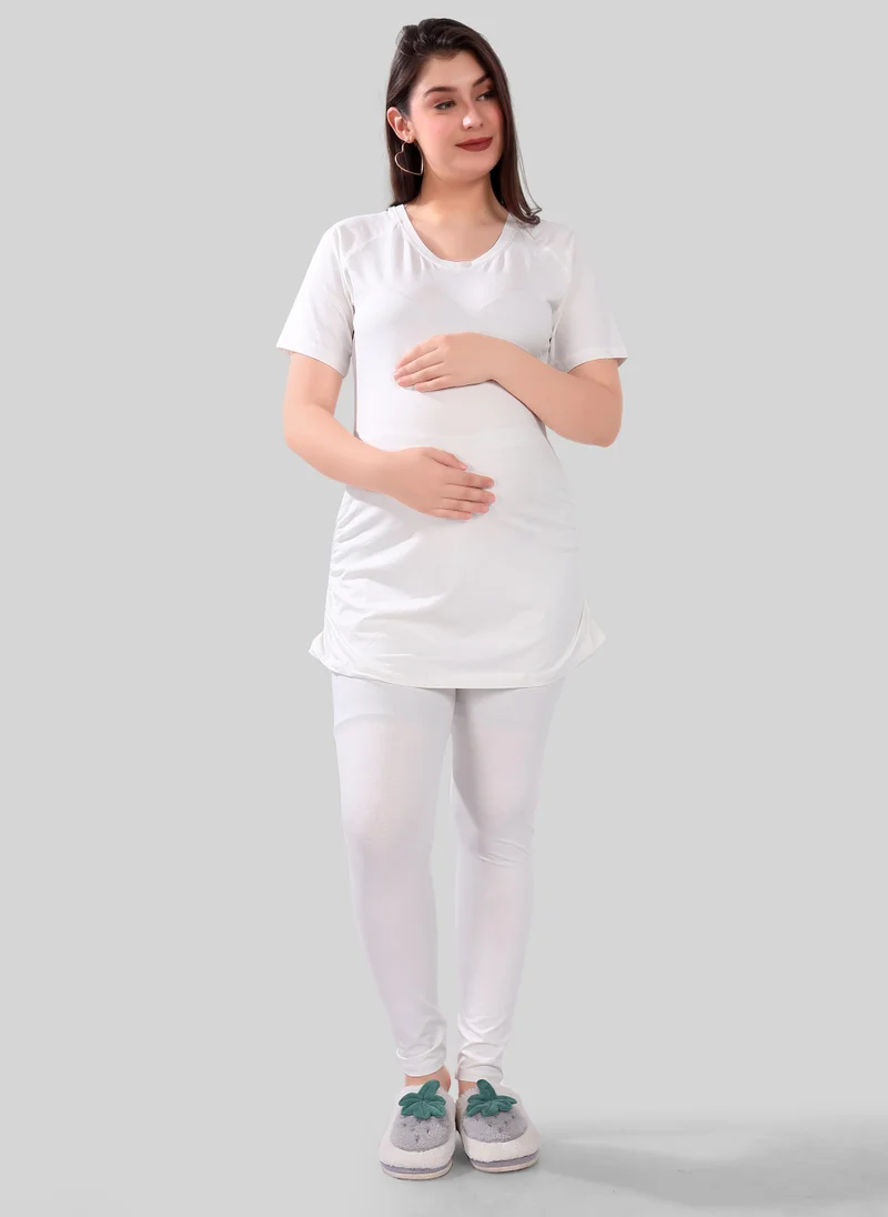 TUMMY  TUMMY 2PC Set of Maternity T-shirt & High Waist Legging with Drawstring for Women | Best Price UAE