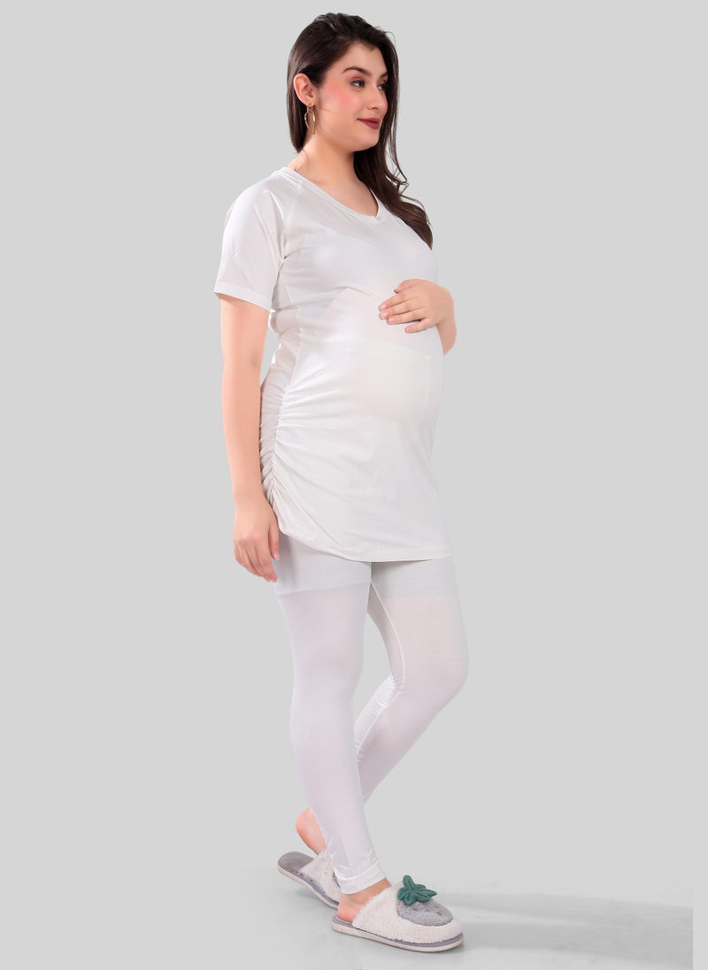 TUMMY TUMMY 2PC Set of Maternity T-shirt & High Waist Legging with Drawstring - Image 2