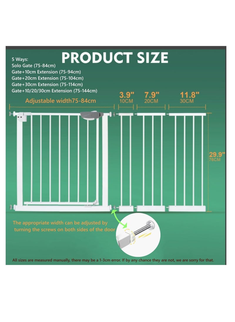 Generic Auto Close Safety Baby Gate, Extra Wide Child Gate,Safety Door Fence,Safety Gate for Doors and Stairs, Stair Gate for Kids Toddlers, Doorway Stairway Guardrail, Kitchen Entrance Barrier for Pet Dog,Extendable With Separate Extensions Metal - White (gate,75-84cm)  - Image 2