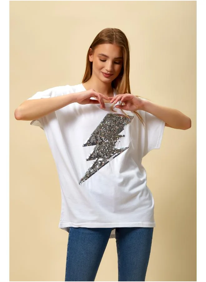 Hoxton Gal White Sequin Relaxed Fit Top for Women