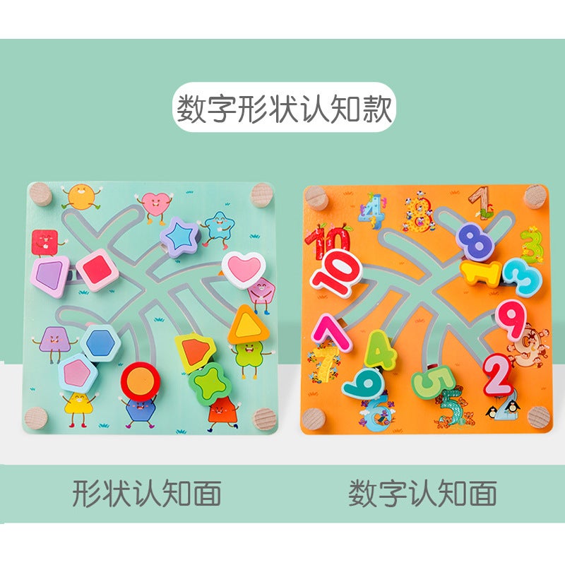Maze Concentration Training Maze Toy Wooden Toy Digital Fruit Walking Maze Game Parent-Child 1-3 Years Old - Image 1