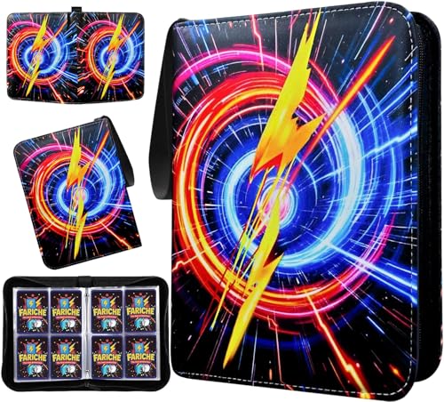 FARICHE Trading Card Binder for TCG Cards, 4-Pocket Portable Card Collector Ablum Holder Book Fits 400 Cards with 50 Removable Sleeve, Waterproof Card Binder Display Storage Carrying Cases -Lightning - Image 1