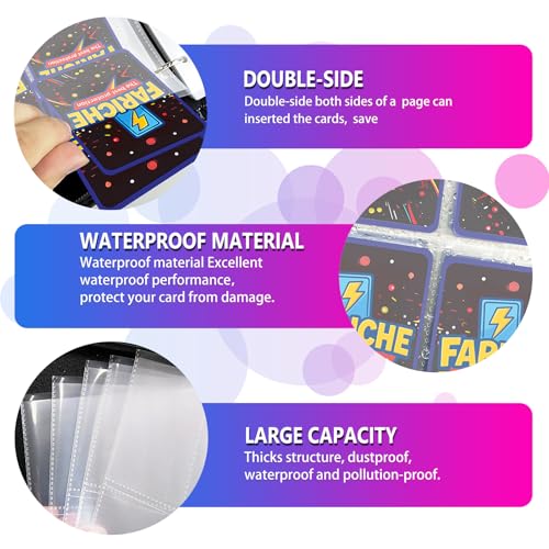 FARICHE Trading Card Binder for TCG Cards, 4-Pocket Portable Card Collector Ablum Holder Book Fits 400 Cards with 50 Removable Sleeve, Waterproof Card Binder Display Storage Carrying Cases -Lightning - Image 3