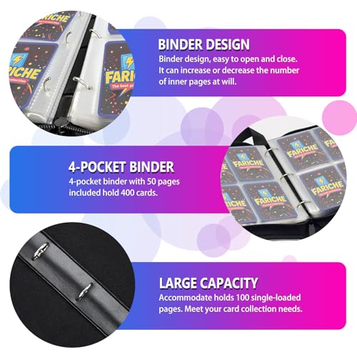 FARICHE Trading Card Binder for TCG Cards, 4-Pocket Portable Card Collector Ablum Holder Book Fits 400 Cards with 50 Removable Sleeve, Waterproof Card Binder Display Storage Carrying Cases -Lightning - Image 4
