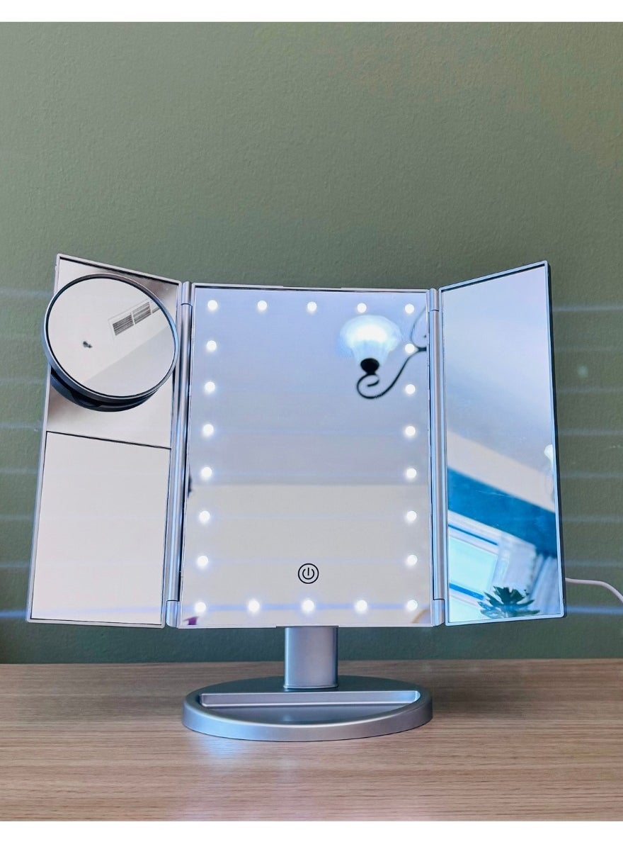 Glowudz Trifold Magnified Makeup Mirror Touch Screen With Led Lights 