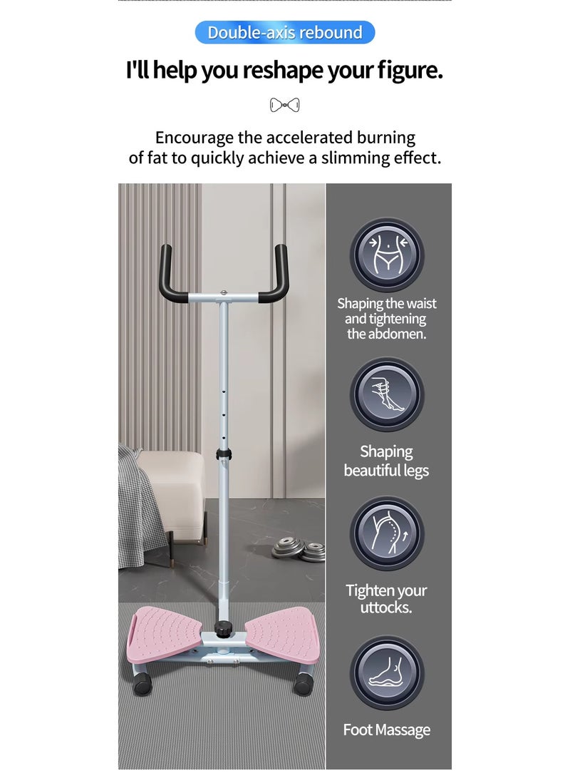 والالا جهاز لف الخصر قابل للتعديل بثلاث مستويات مع درابزين ومدربين للبطن والجذع مع شريط مقاومة ذو سطح محكم، جهاز لف الخصر غير كهربائي للمنزل والمكتب واللياقة البدنية مثالي لتمارين البطن وتعزيز استقرار الجذع، لون وردي - Image 5