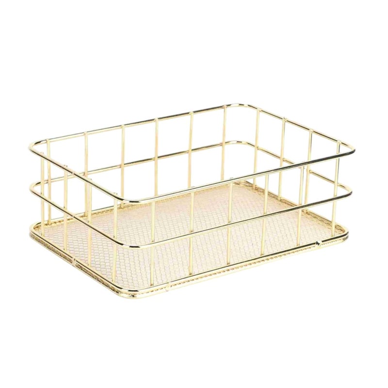 CJFNDFA 6.8"x4.8" Gold Metal Basket - Wire Mesh Storage Bin for Organizing | Shelf Basket for Home, Desk & Cosmetic Stationery ï¼ˆPay Attention to Product Dimensionsï¼‰ - Image 1