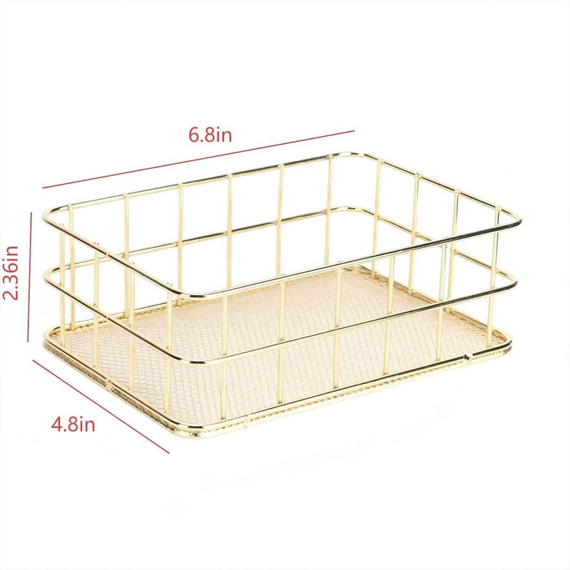 CJFNDFA 6.8"x4.8" Gold Metal Basket - Wire Mesh Storage Bin for Organizing | Shelf Basket for Home, Desk & Cosmetic Stationery ï¼ˆPay Attention to Product Dimensionsï¼‰ - Image 2