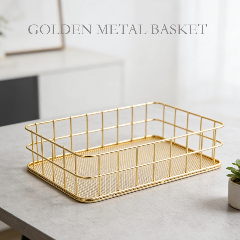 CJFNDFA 6.8"x4.8" Gold Metal Basket - Wire Mesh Storage Bin for Organizing | Shelf Basket for Home, Desk & Cosmetic Stationery ï¼ˆPay Attention to Product Dimensionsï¼‰ - Image 3