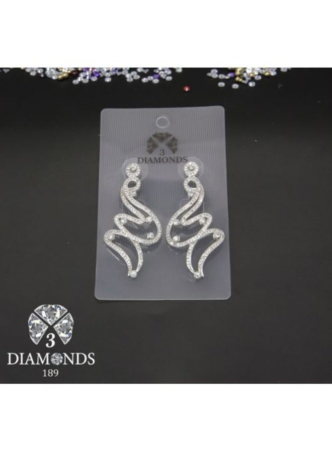 3Diamonds Wave Drop Earrings, Platinum & Rhodium Plated, Zircon Shine - Image 2