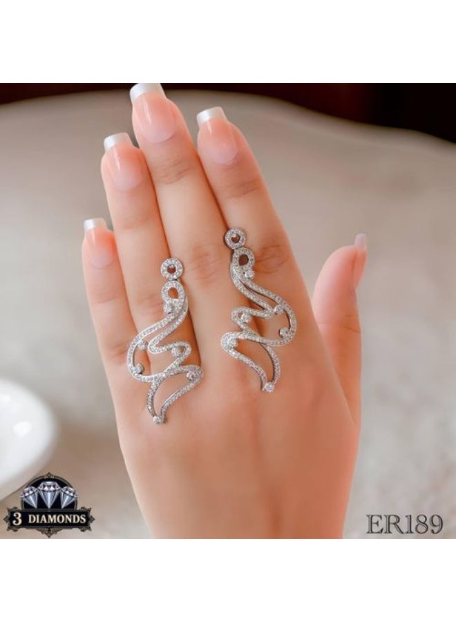 3Diamonds Wave Drop Earrings, Platinum & Rhodium Plated, Zircon Shine - Image 1