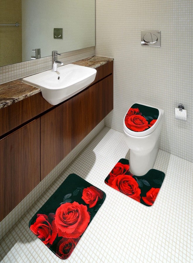 LIVILAN Bathroom Rugs and Mats Sets, Black Bath Mat, 3 Piece Bathroom Rug Set, Ultra Soft Absorbent Shaggy Thicken Non-Slip, Rose Bathroom Rugs, Bathroom Rug+U Shape Toilet Bathroom Mat+ Contour Bath Rug - Image 5