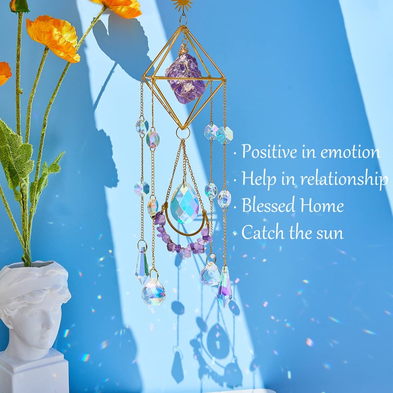 LPKADQA Amethyst Crystal Suncatcher - Hanging Gold Plated Garden Sun Catcher for Windows, Healing Amethyst Crystal Decor for Home, Gift for Christmas Birthday Valentine Mothers Day - Image 4