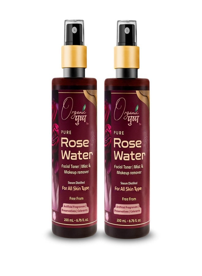 Organic Pushp Pure Rose Water - Pack of 2 (200ml Each) | Natural Toner & Skin Refresher | 100% Steam Distilled Gulab Jal | Alcohol-Free | For Face, Hair & DIY Skincare - Image 1