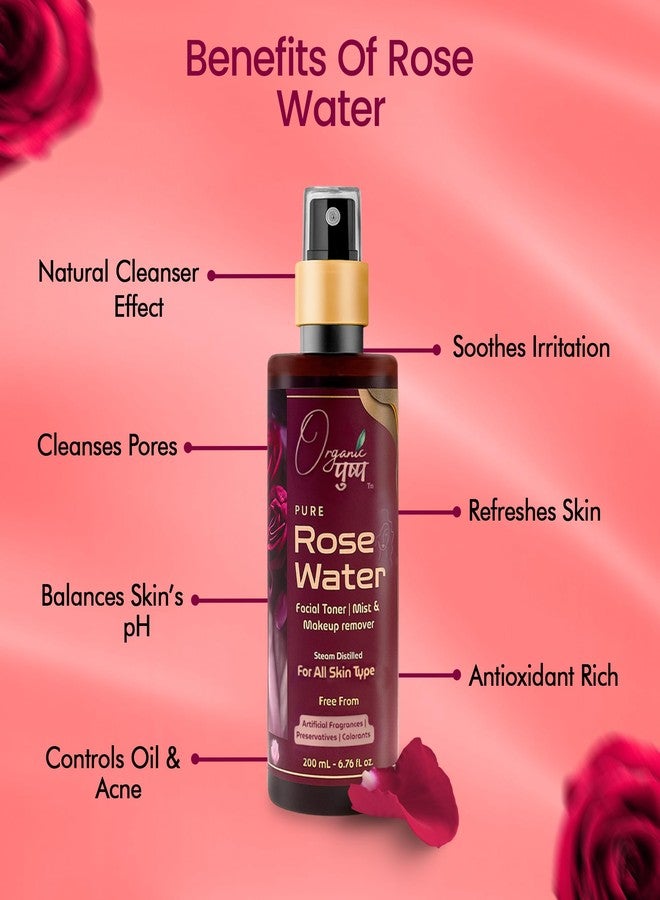Organic Pushp Pure Rose Water - Pack of 2 (200ml Each) | Natural Toner & Skin Refresher | 100% Steam Distilled Gulab Jal | Alcohol-Free | For Face, Hair & DIY Skincare - Image 3