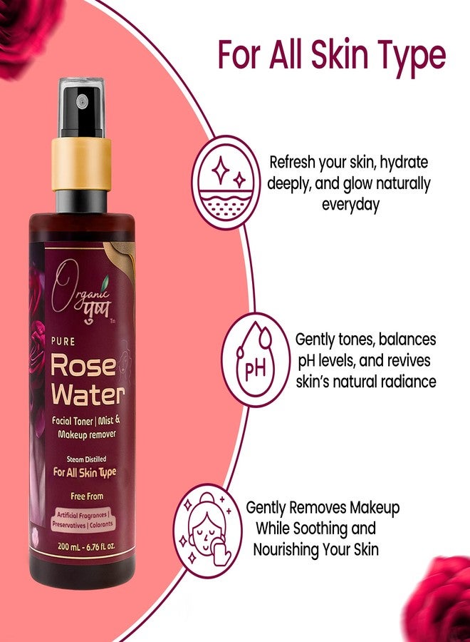 Organic Pushp Pure Rose Water - Pack of 2 (200ml Each) | Natural Toner & Skin Refresher | 100% Steam Distilled Gulab Jal | Alcohol-Free | For Face, Hair & DIY Skincare - Image 4