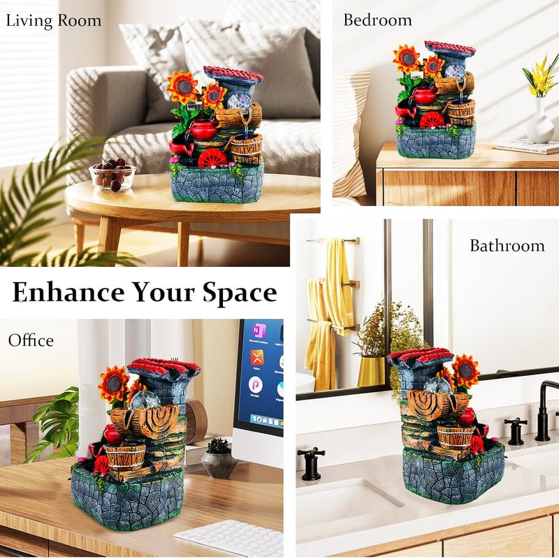 Go Hooked نافورة شلال من بولي ريزين مع أضواء LED وتحكم في سرعة التدفق قابلة للتعديل لغرفة المعيشة، غرفة النوم والمكتب 25.5 سم | تخفيف التوتر وزينة الطاقة الإيجابية | نافورة مائية على الطاولة (GHF320) - Image 4