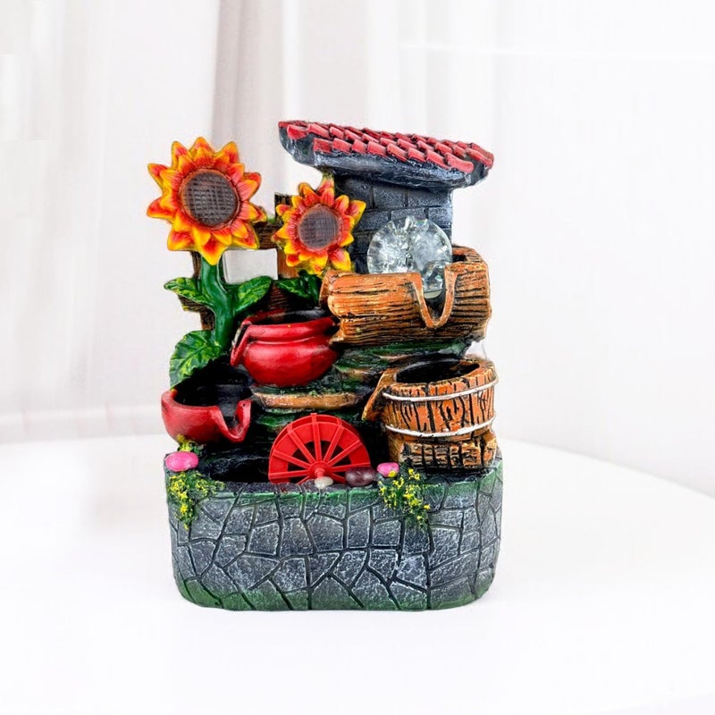 Go Hooked نافورة شلال من بولي ريزين مع أضواء LED وتحكم في سرعة التدفق قابلة للتعديل لغرفة المعيشة، غرفة النوم والمكتب 25.5 سم | تخفيف التوتر وزينة الطاقة الإيجابية | نافورة مائية على الطاولة (GHF320) - Image 1