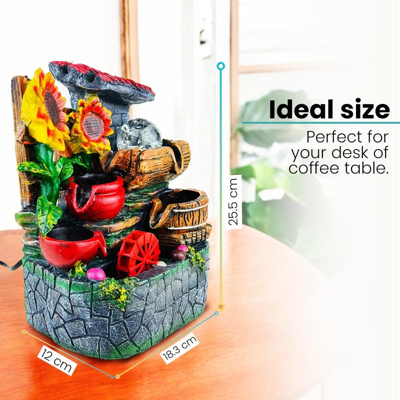 Go Hooked نافورة شلال من بولي ريزين مع أضواء LED وتحكم في سرعة التدفق قابلة للتعديل لغرفة المعيشة، غرفة النوم والمكتب 25.5 سم | تخفيف التوتر وزينة الطاقة الإيجابية | نافورة مائية على الطاولة (GHF320) - Image 3