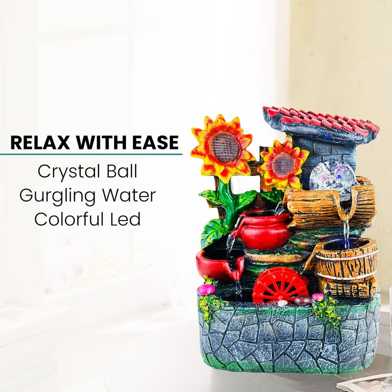 Go Hooked نافورة شلال من بولي ريزين مع أضواء LED وتحكم في سرعة التدفق قابلة للتعديل لغرفة المعيشة، غرفة النوم والمكتب 25.5 سم | تخفيف التوتر وزينة الطاقة الإيجابية | نافورة مائية على الطاولة (GHF320) - Image 5