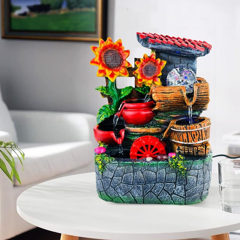 Go Hooked نافورة شلال من بولي ريزين مع أضواء LED وتحكم في سرعة التدفق قابلة للتعديل لغرفة المعيشة، غرفة النوم والمكتب 25.5 سم | تخفيف التوتر وزينة الطاقة الإيجابية | نافورة مائية على الطاولة (GHF320) - Image 2