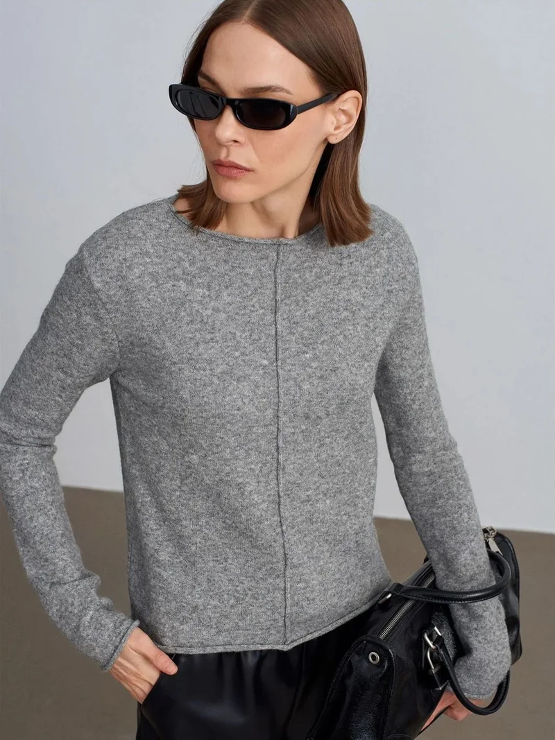 ديلفين DILVIN Women's Boat Neck Ribbed Knit Sweater