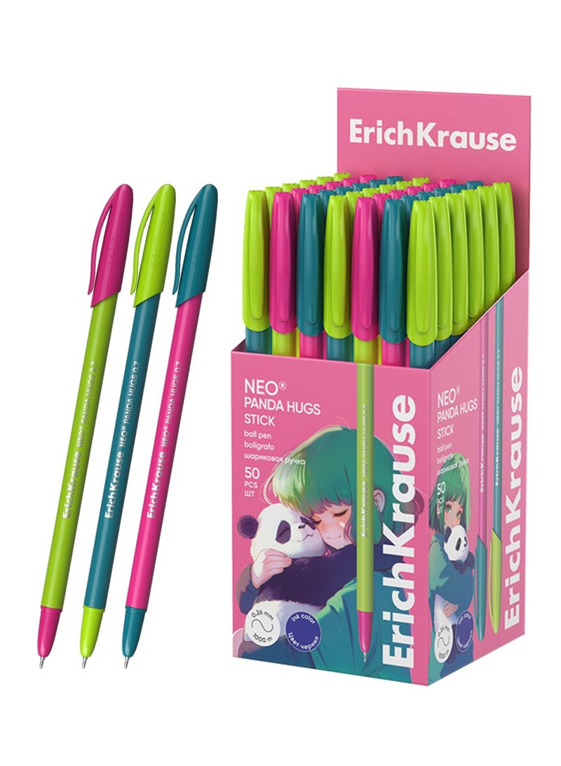 ErichKrause 50-Piece Panda Hugs Stick Ballpoint Pen 0.7mm Tip Blue Ink - Image 1