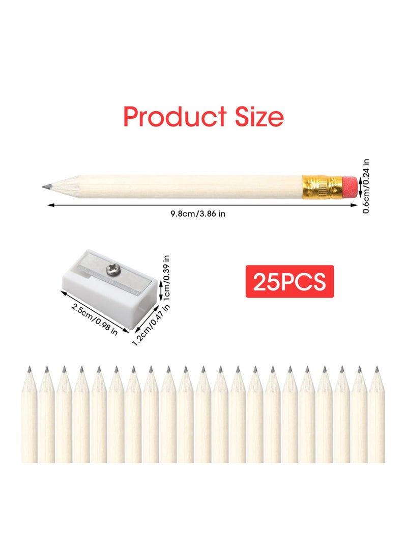 Generic Half Pencils with Rubber 10cm Short Baby Signature Pen 4 Inch Wooden Mini Writing Pen Small Pencils with Eraser for Kids Bridal Wedding School Office Classroom Diary 25pcs with a Pencil Sharpener  - Image 2