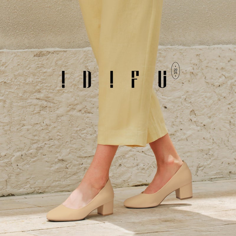 IDIFU Nude Heels Women's Pumps Closed Round Toe Low Block Chunky Heels Short Small Thick Wedding Bridal Work Prom Dress Shoes for Women Comfy Dressy Formal Classic Pumps Shoes(Nude Nubuck, 8) - Image 3