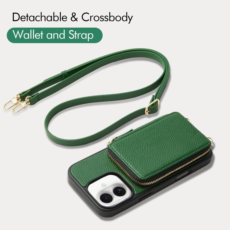 ZVE for iPhone 17 Wallet Case with Card Holder, Leather Crossbody Phone Purse Case with Wrist Strap 6.3" Dark Green - Image 4