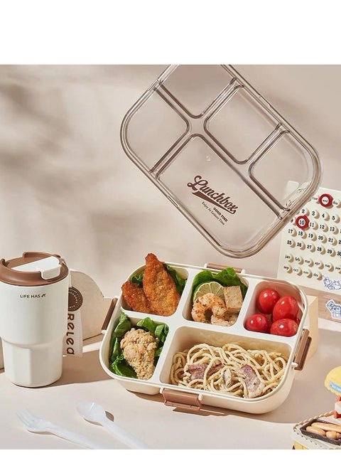 Lunchbox Container with 5 Compartments, 1300ml Capacity, Includes Spoon&Fork, 3 Colors