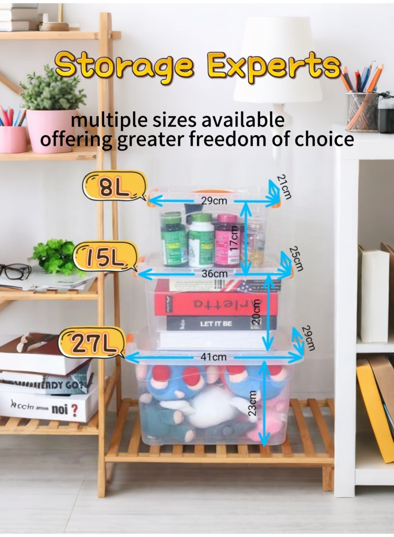 1pcs Plastic Storage Boxes, 8L Clear Stackable Containers With Lockable Lids, Clear Plastic Organizer, Transparent Box Storing Toys, Shoes, Kitchen Items, Snacks, Tools, Medicine - Image 3