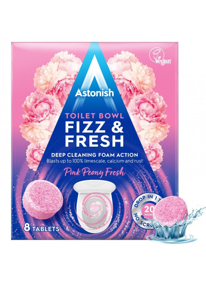 Astonish Astonish Foaming Pink Peony Toilet Bowl Cleaner - Deep Cleaning Limescale, Calcium & Rust - No Bottle, Removes Hard Stains - Box of 8 Tablets - Image 1